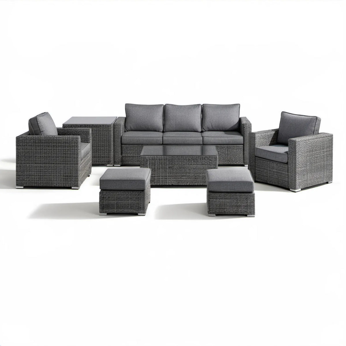 Grafitowy zestaw ogrodowy z technorattanu, 7 elementów, sofa 3-osobowa 180 x 70 x 75 cm
