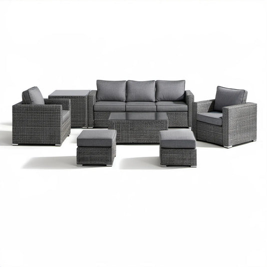 Grafitowy zestaw ogrodowy z technorattanu, 7 elementów, sofa 3-osobowa 180 x 70 x 75 cm