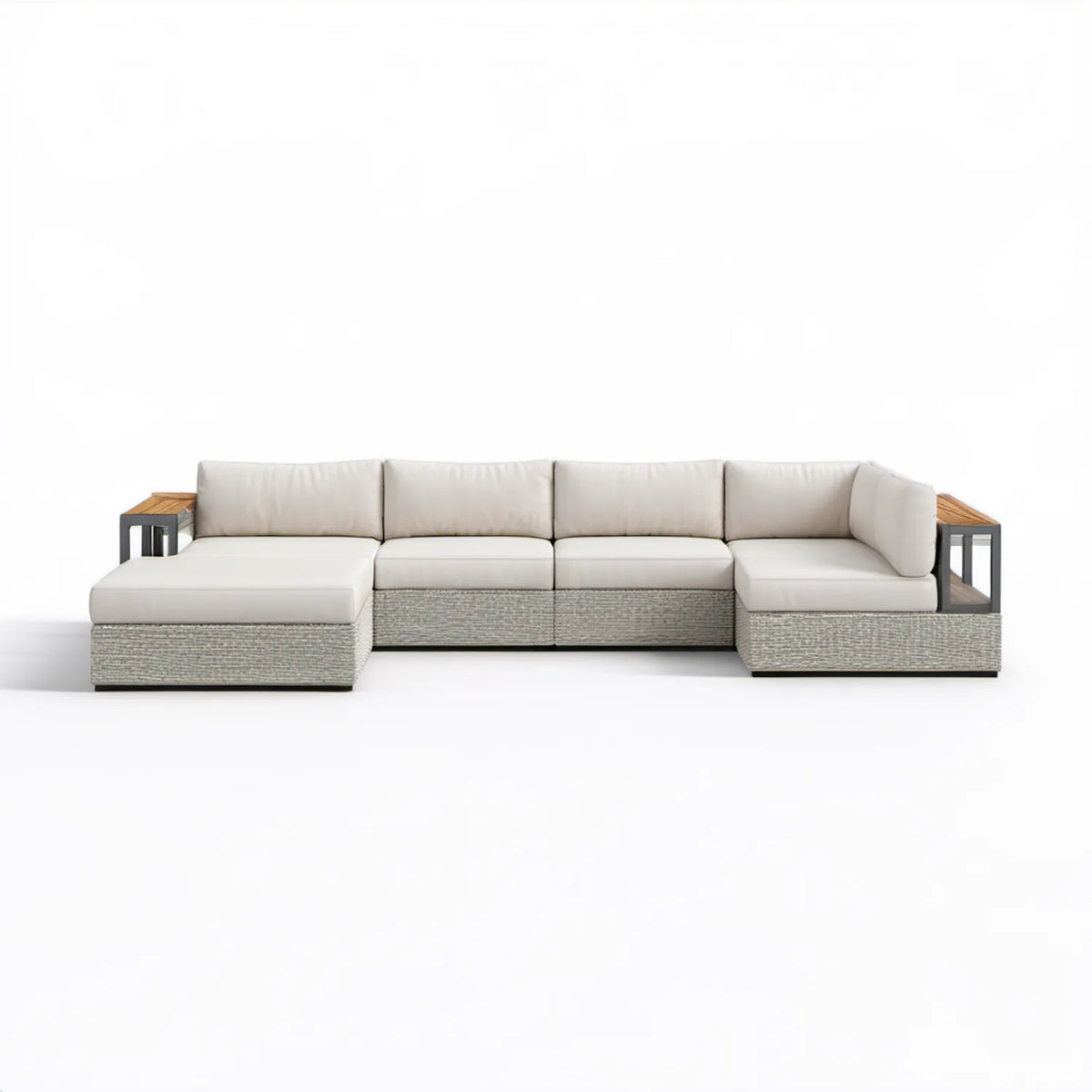 Modułowa narożna sofa ogrodowa 4-częściowa w kształcie L, beżowo-szara, 320 × 160 × 70 cm