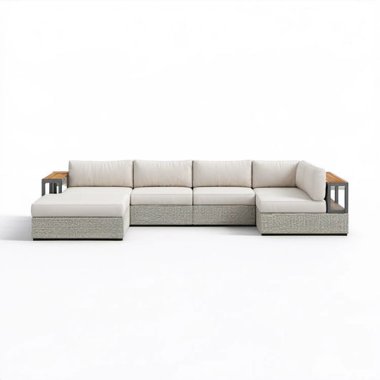 Modułowa narożna sofa ogrodowa 4-częściowa w kształcie L, beżowo-szara, 320 × 160 × 70 cm