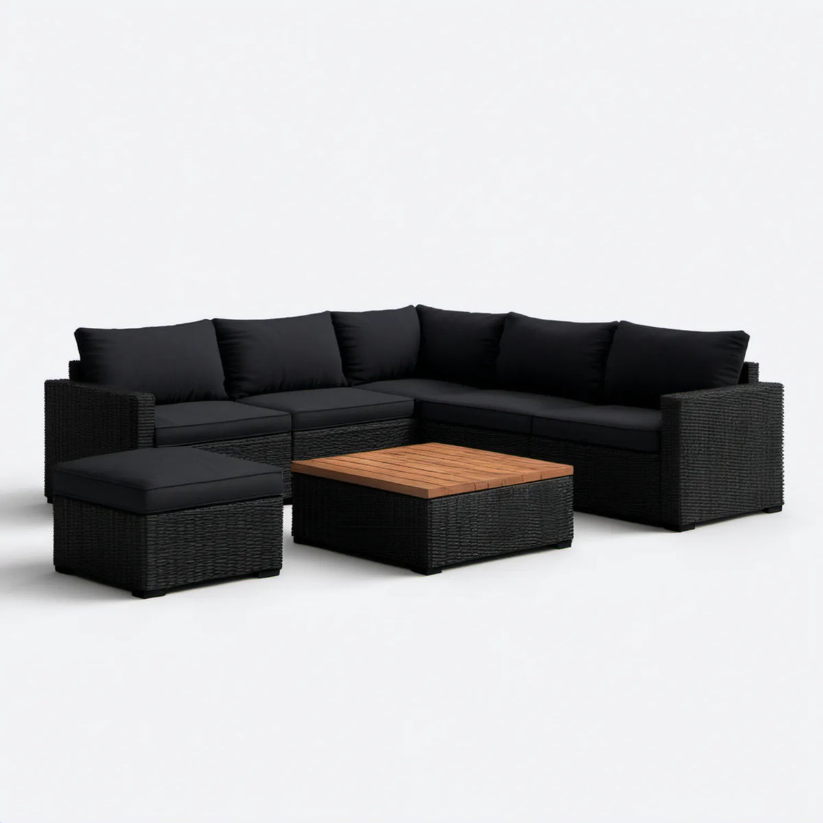 5-osobowy narożny zestaw mebli ogrodowych z technorattanu PE 250 × 190 × 75 cm Czarno-brązowy
