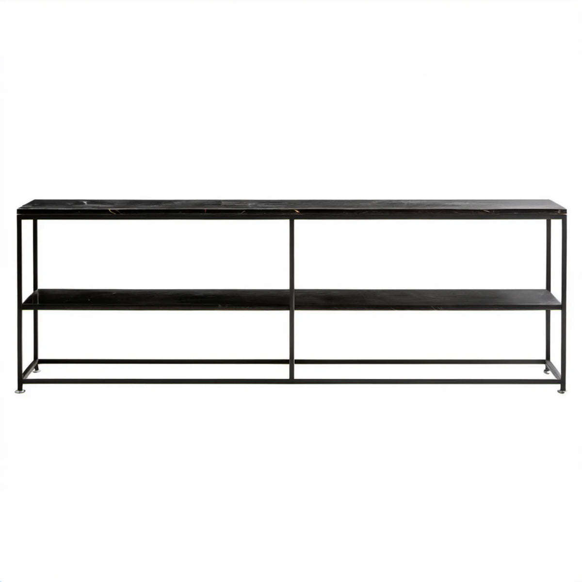 Czarna szafka RTV w stylu industrialnym 180 x 40 x 60 cm z półką MDF i stalowym stelażem