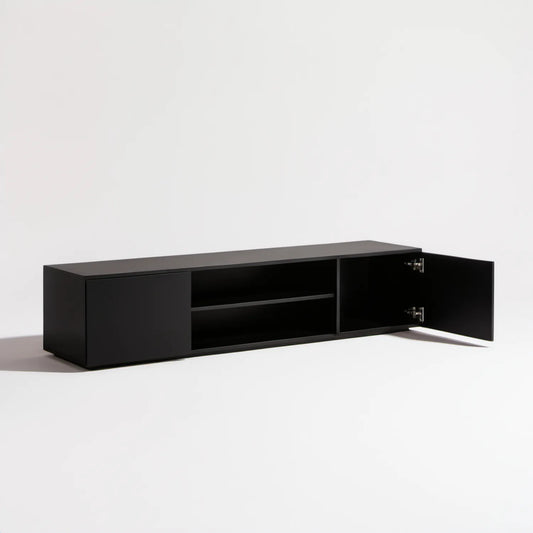 Czarna szafka RTV 160 × 40 × 45 cm z laminowanej płyty wiórowej